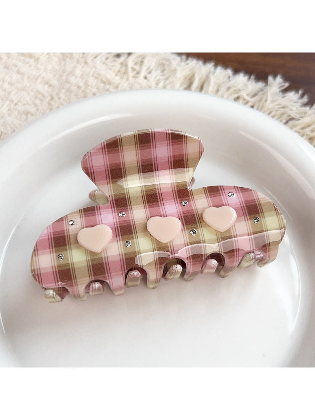 Beau - Cute PVC Plaid Heart Design Claw Clip