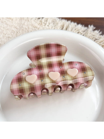 Beau - Cute PVC Plaid Heart Design Claw Clip