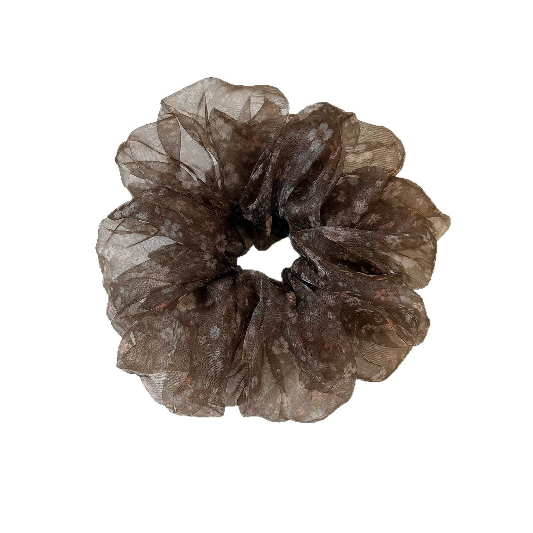 Gifty - Ruffled Flower Print Polyester Hair Scrunchie