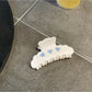 Beau Pretty Heart Patterned Hair Clip worn in long brown hair