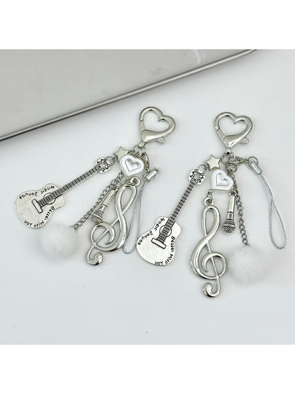 Keypus music style note keychain with black and white musical note design on metal ring