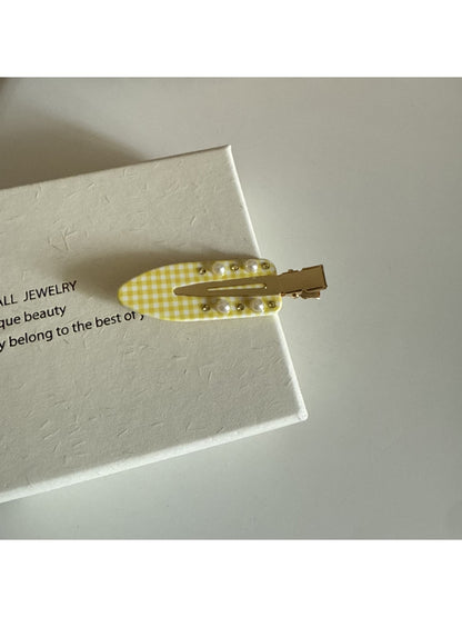 Beau - Bow Checkered Acetate Alloy Hair Clip