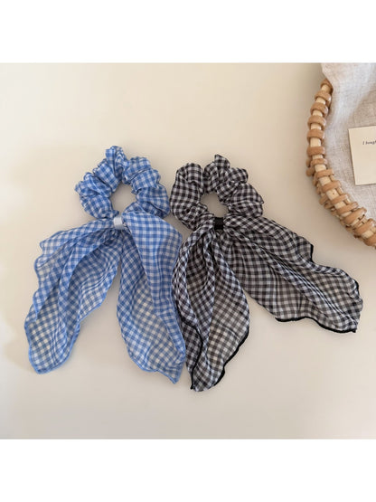 Gifty - Plaid Ribbon Bow Polyester Scrunchie