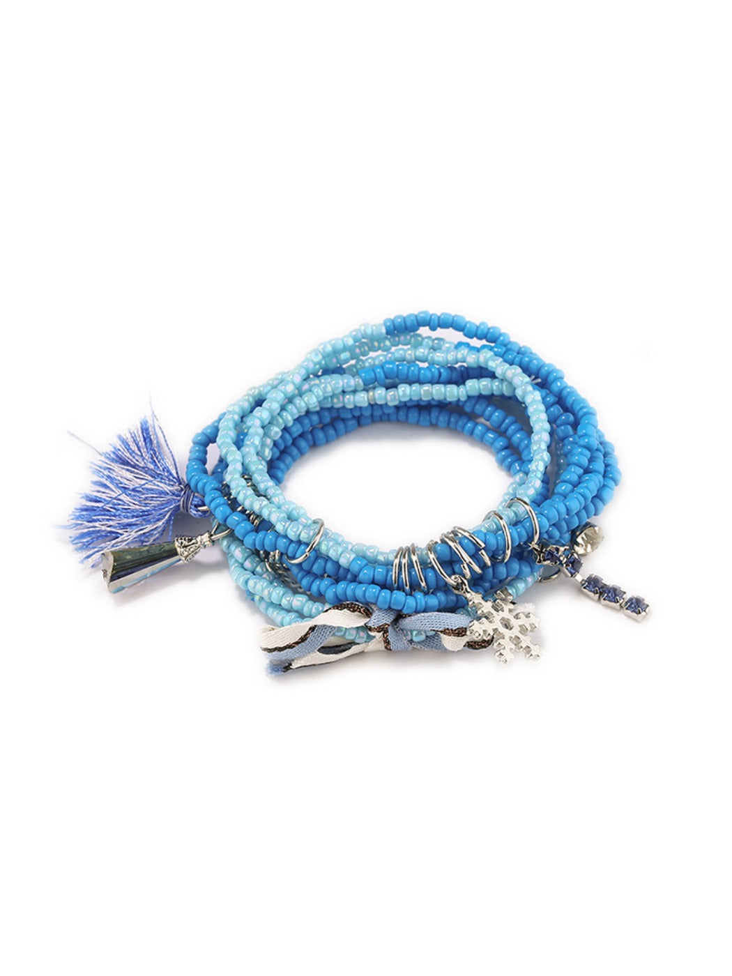 Top view of Lovra multi strand bracelet displaying bead arrangement and texture