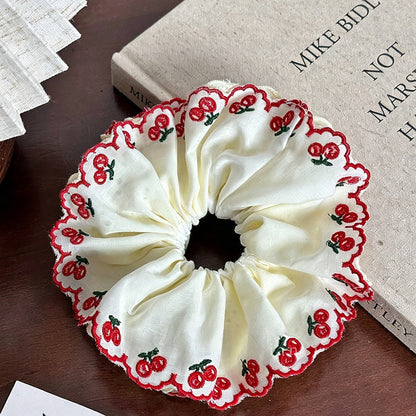 Gifty - Cherry Scalloped Edge Polyester Scrunchie