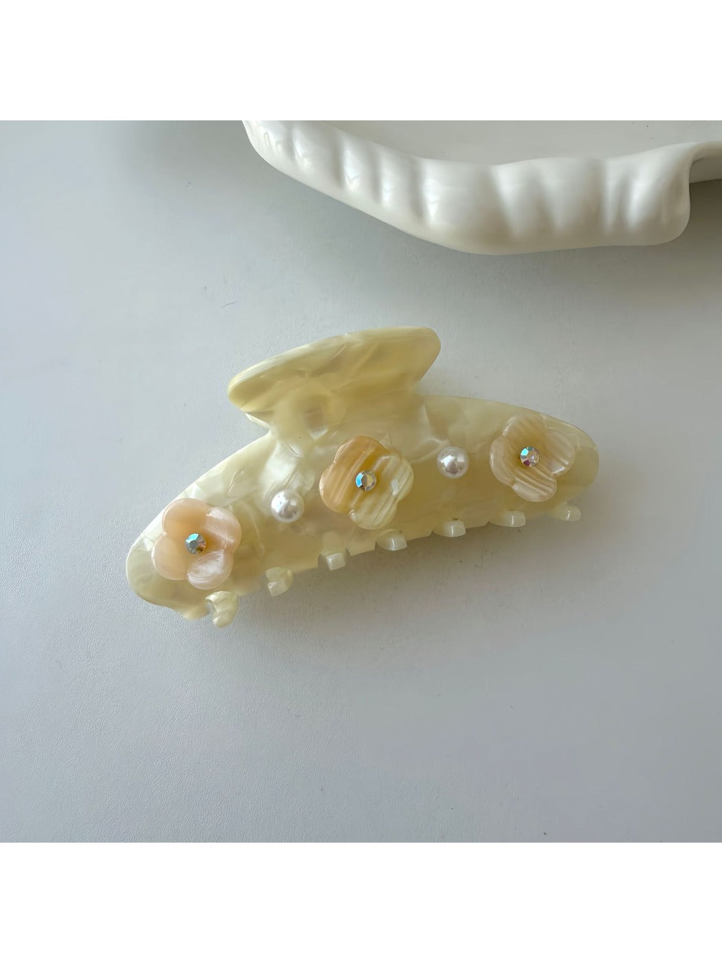 Beau - Flower Adorned Half Round Claw Clip