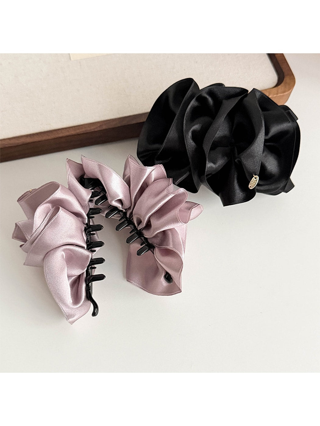 Beau - Pleated Satin Finish Flower Bud Banana Clip