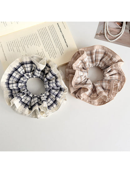 Gifty - Pleated Plaid Polyester Fabric Scrunchie