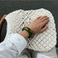 Side view of Lovra open cuff bracelet showing its curved design