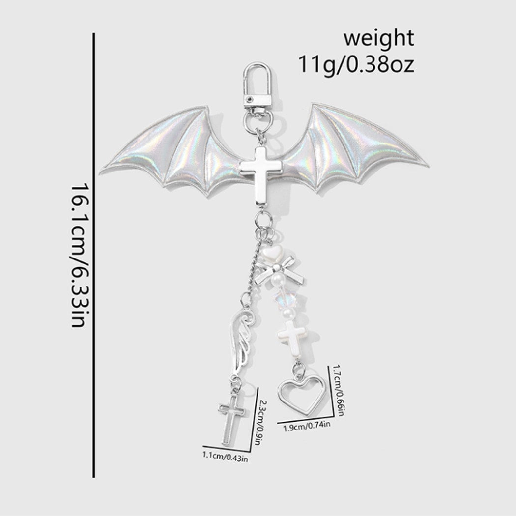 Keypus - Y2K Silver Tone Cross and Bow Keychain