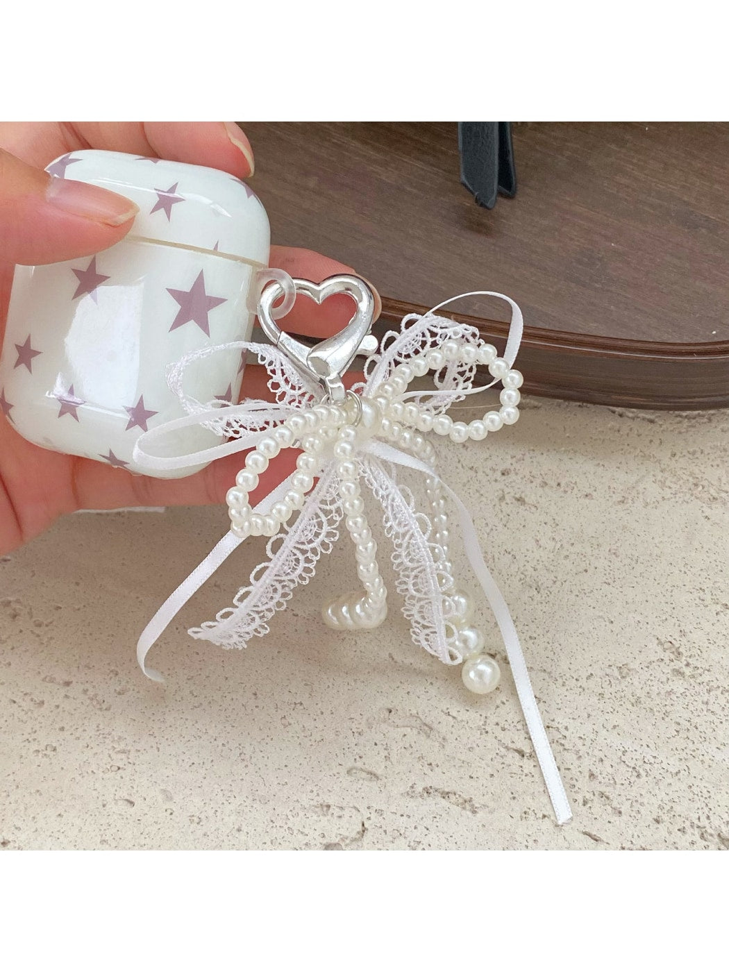 Keypus - Beaded Trim Lace Bow Decorative Bag Charm Keychain