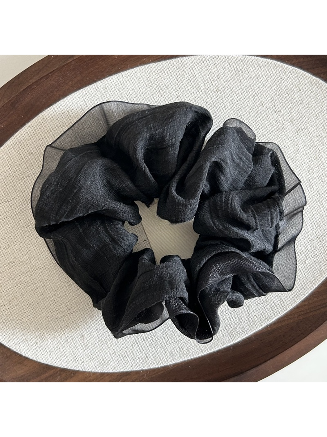 Gifty - Solid Mesh Lace Trim Oversized Scrunchie