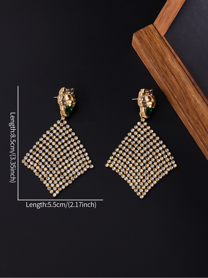 Earedge - Ornate Lion Head Tapered Dangle Earrings