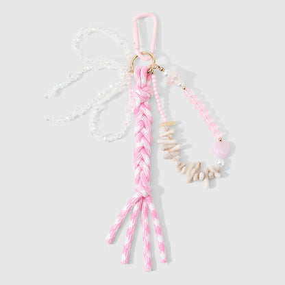 Keypus - Pink Beaded Bow Woven Cord Keychain