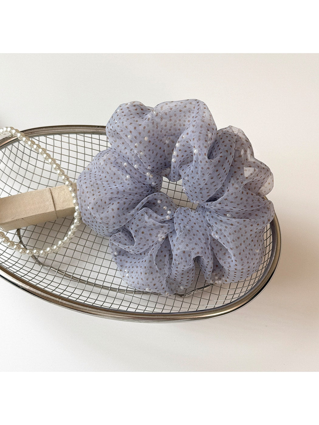 Gifty - Polka Dot Mesh Ruffled Ponytail Scrunchie