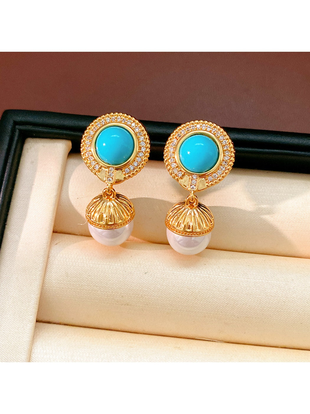Earedge - Retro Geometric Bead Drop Stud Earrings