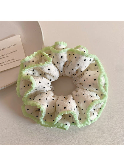 Gifty Sweet Polka Dot Ruffled Scrunchie displayed on a white background