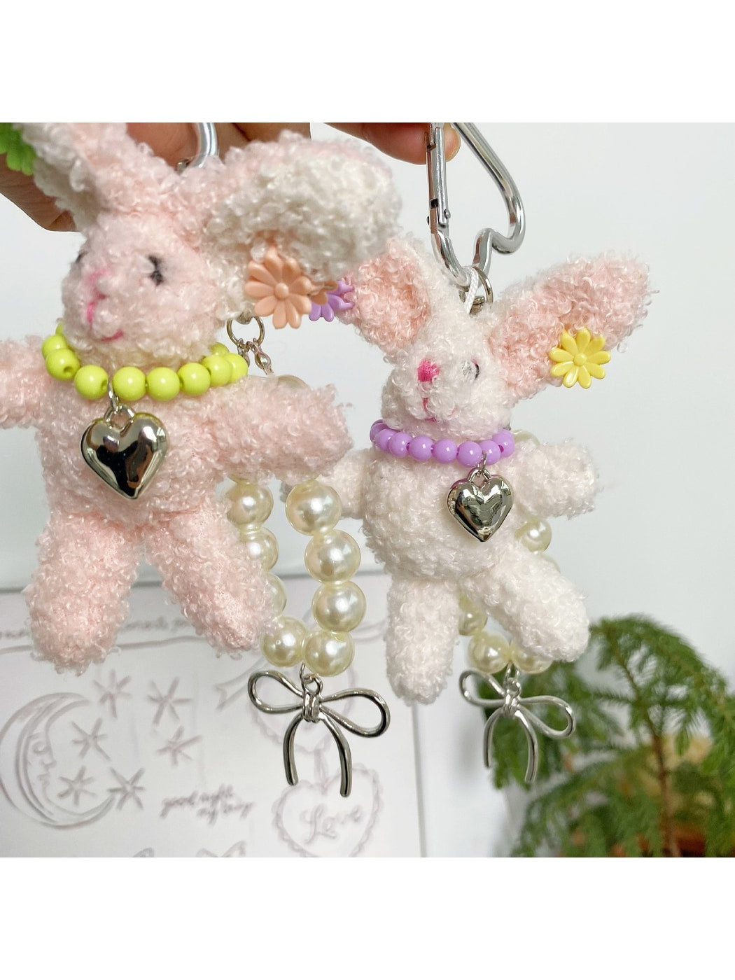 Keypus - Long Ear Plush Rabbit Beaded Bag Charm Keychain