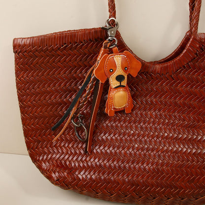 Keypus - Retro PU Puppy Pendant Alloy Keychain