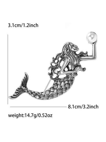 Brovia - Vintage Mermaid Figure Alloy Brooch Pin