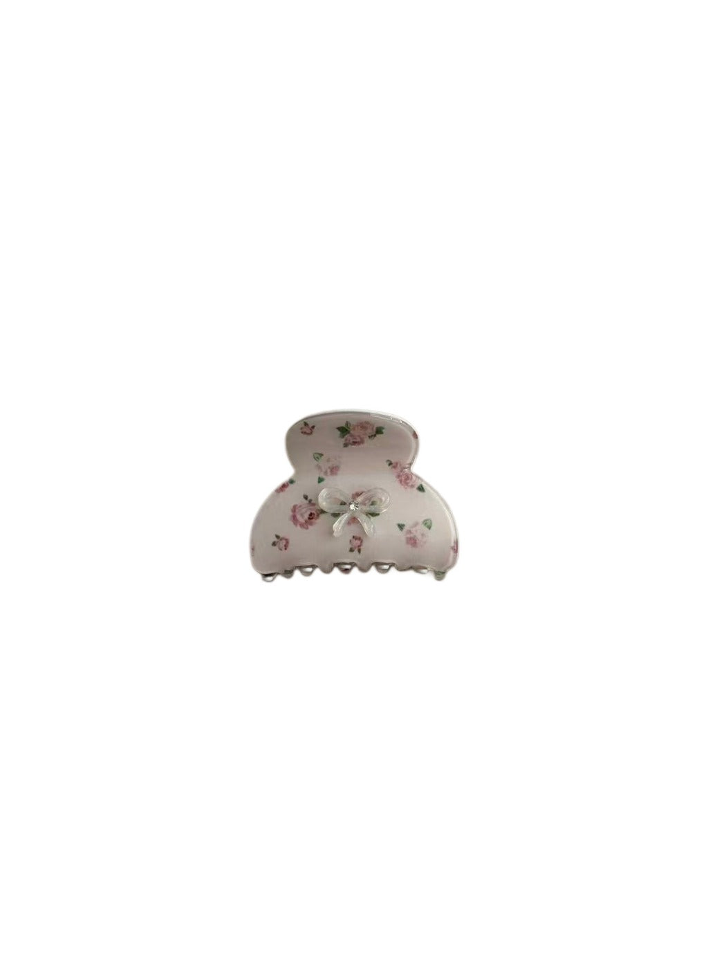 Beau - Floral Print Bow Plastic Hair Claw Clip