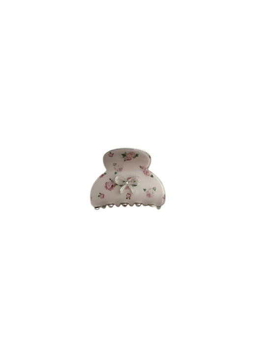 Beau - Floral Print Bow Plastic Hair Claw Clip