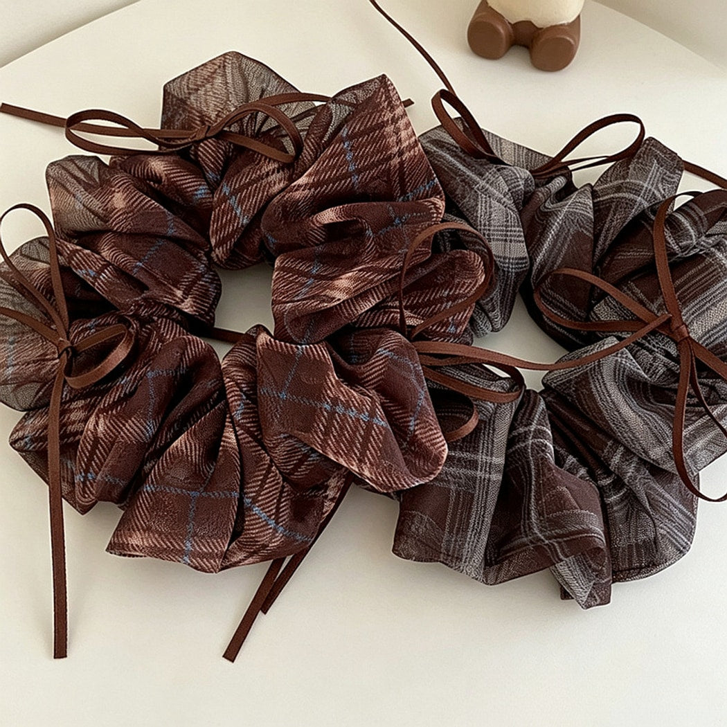 Gifty - Ruffled Plaid Bow Elastic Scrunchie