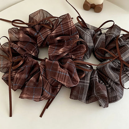 Gifty - Ruffled Plaid Bow Elastic Scrunchie