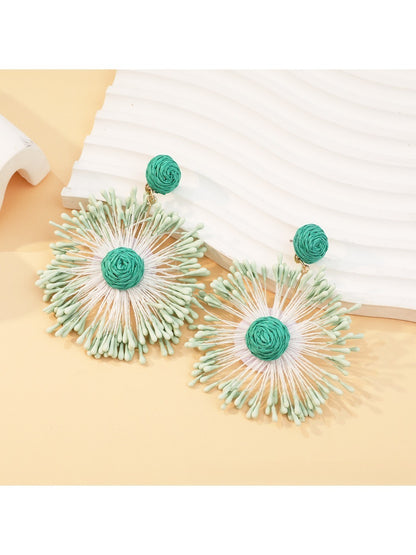 Sweet Flower Firework Shaped Earrings hanging on a display stand