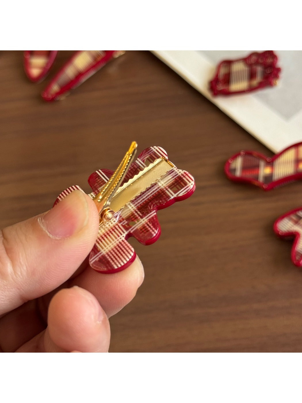 Beau - Plaid Acetate Alloy Side Bangs Hair Clip