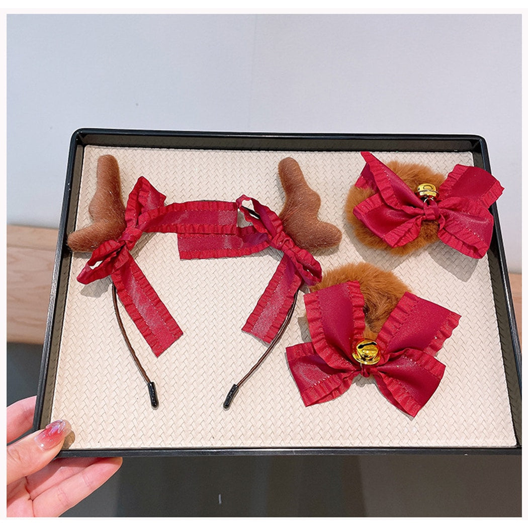 Beau - Christmas Bow Pom Pom Cartoon Hair Accessories