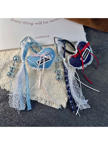 Keypus - Cartoon Lace Heart Bag Charm Keychain