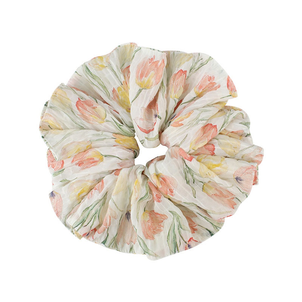 Gifty - Pleated Floral Print Polyester Scrunchie