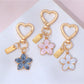 Close-up of Keypus stylish floral charm keychain with pink and white flowers