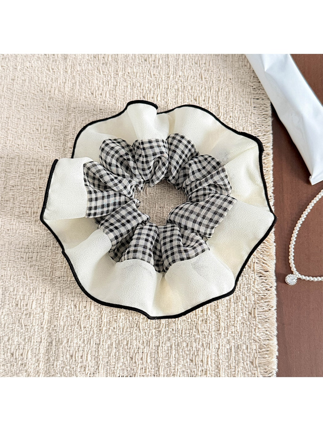 Gifty - Plaid Patchwork Mesh Ruffled Scrunchie