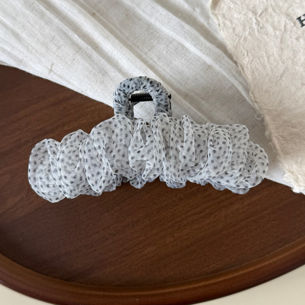 Beau - Polka Dot Mesh Ruffled Fabric Claw Clip