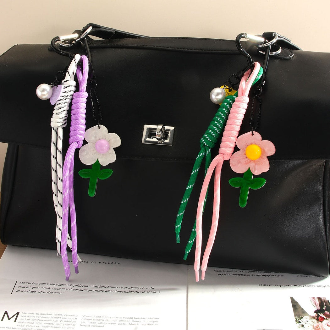 Keypus - Acrylic Flower Woven Cord Bag Charm Keychain