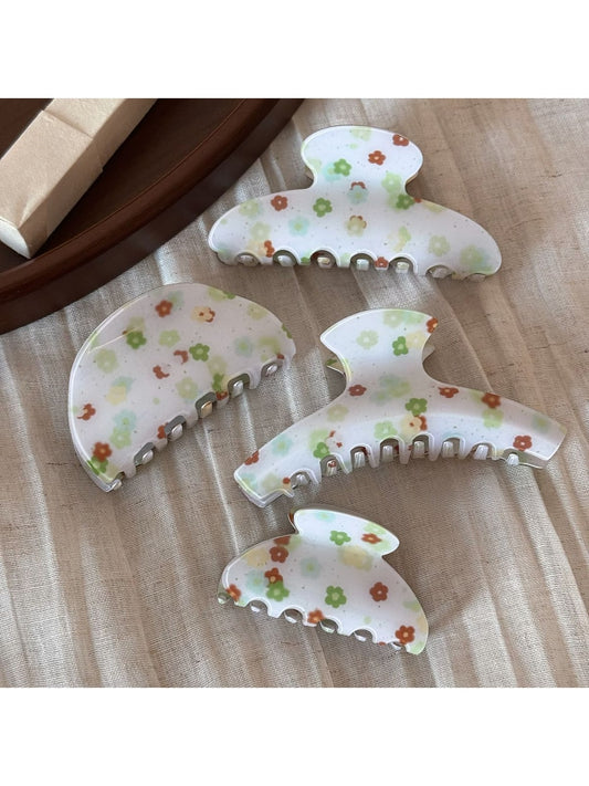 Beau - Simple Glossy Flower Pattern Acrylic Claw Clip