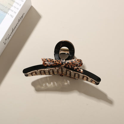 Beau - Leopard Print Bow Detail Acetate Claw Clip