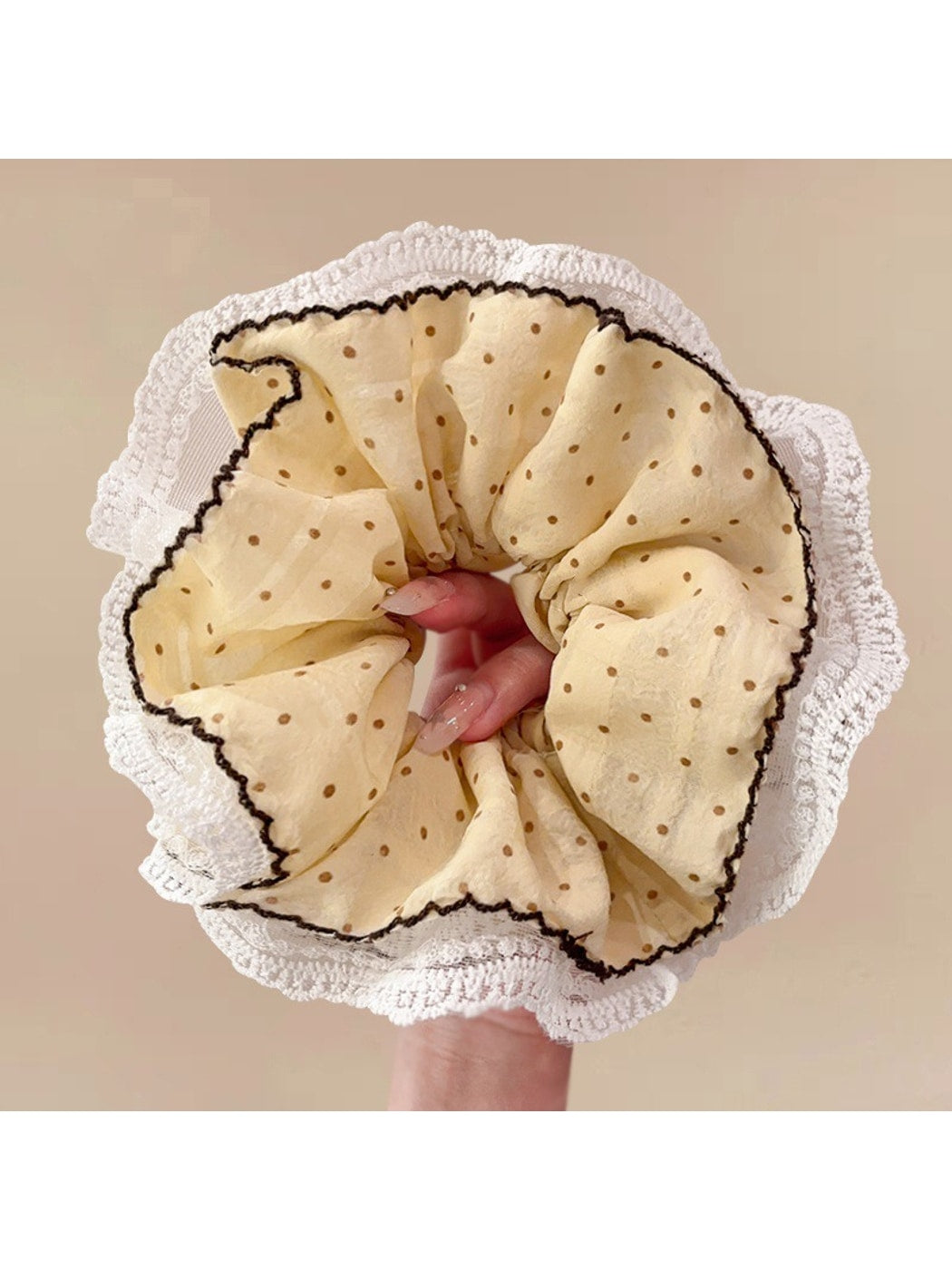 Gifty - Polka Dot Lace Trim Round Scrunchie