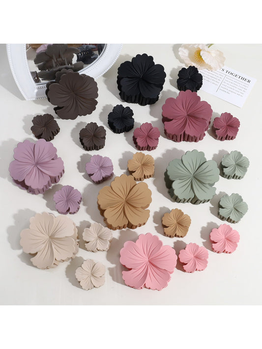Beau - Matte Flower Shape Plastic Alloy Claw Clip