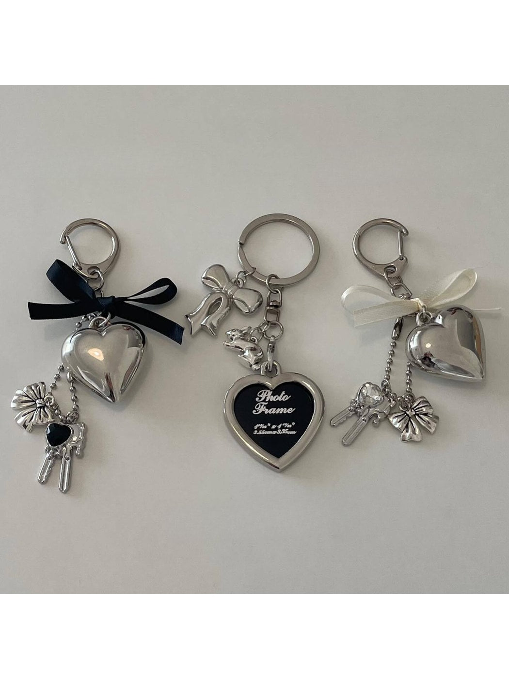Keypus - Silver Tone Heart Bow Alloy Bag Charm Keychain
