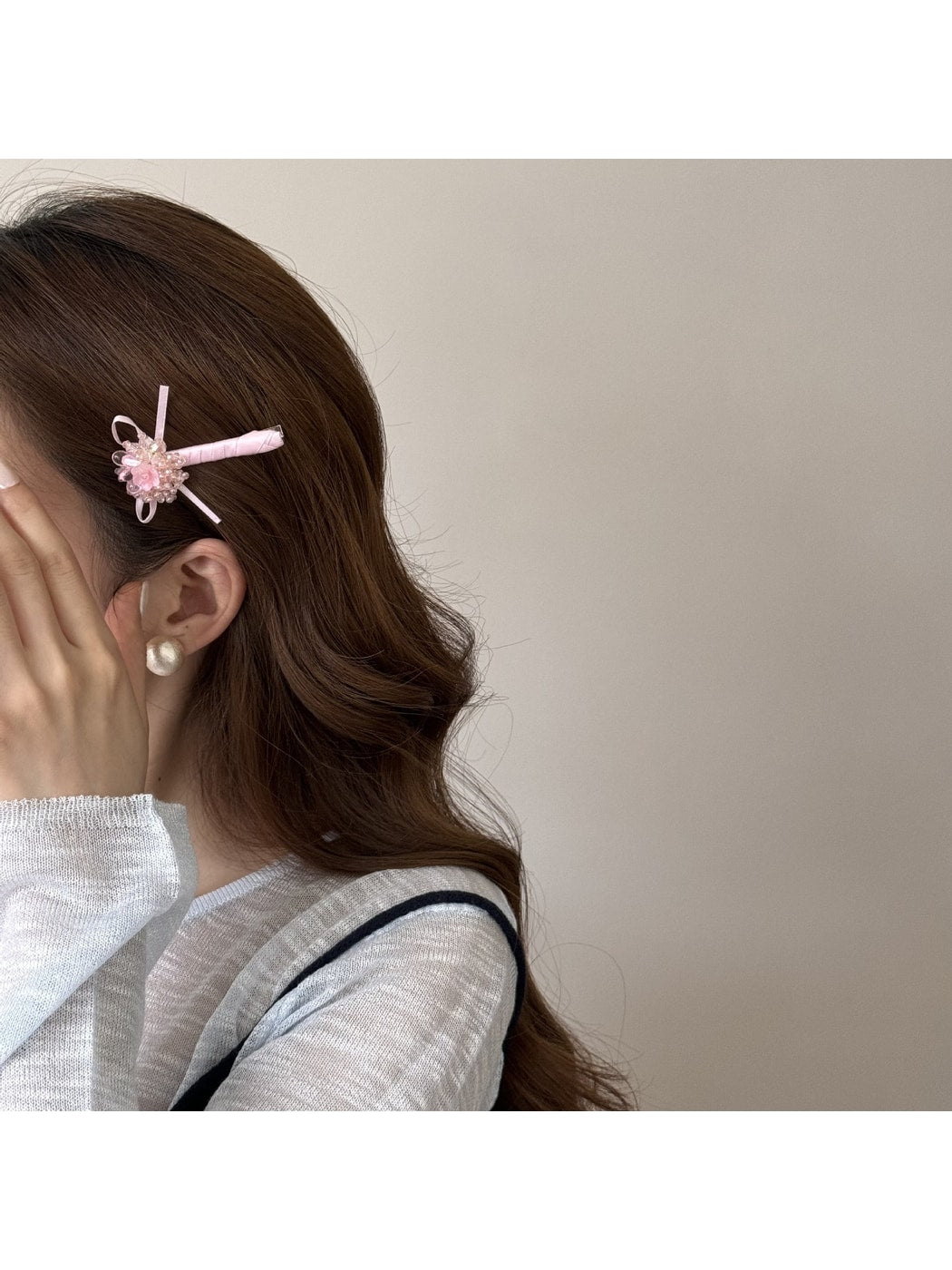 Beau - Floral Beaded Ribbon Barrette Hair Clip
