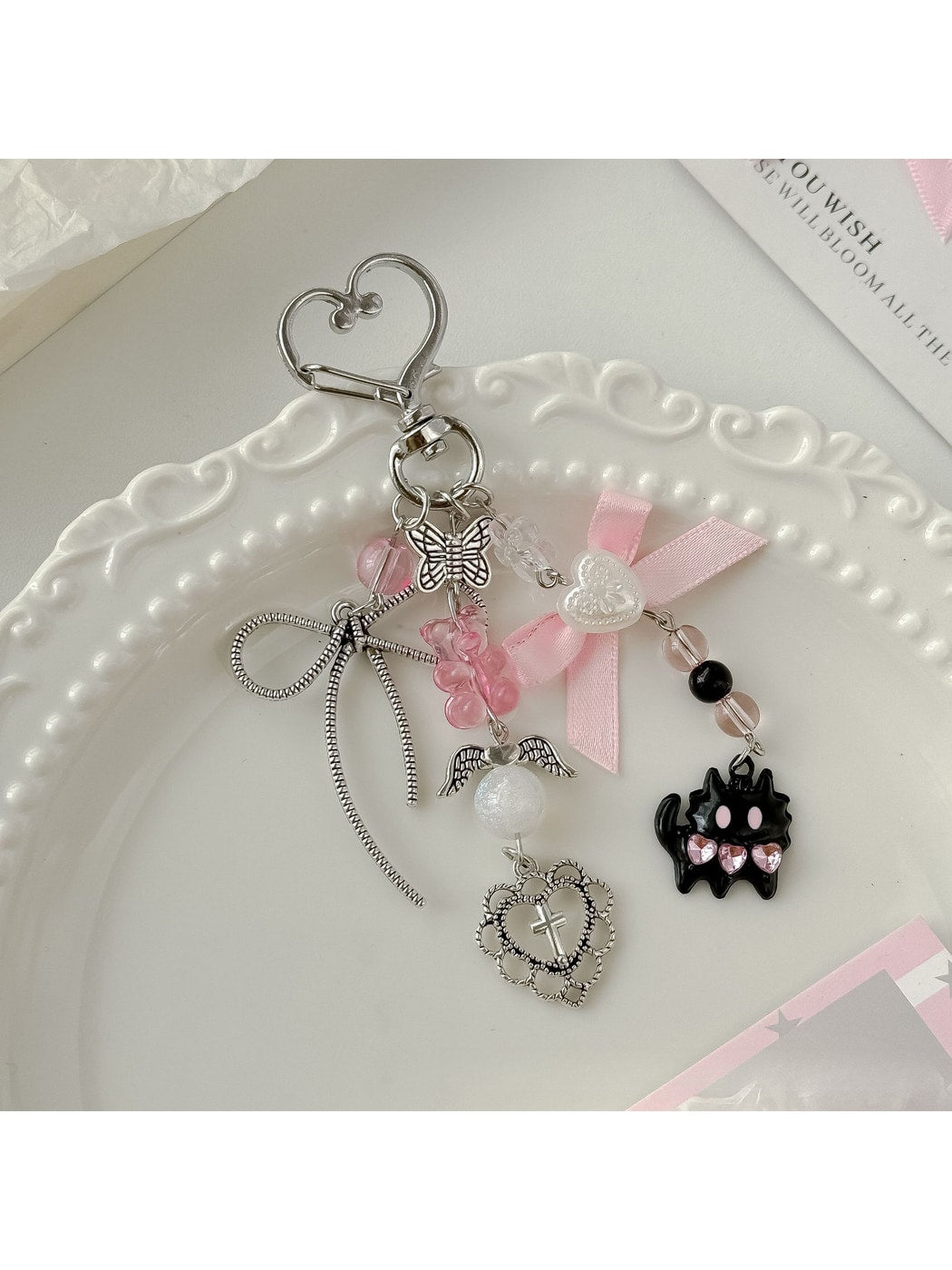 Keypus - Heart Clip Cat Bow Bag Charm Keychain