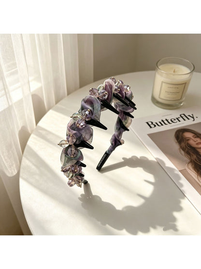 Gifty - Sheer Mesh Beaded Floral Toothed Headband