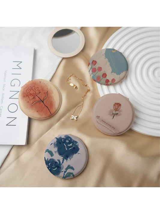 Mirroray - Delicate Rose Patterned Round Compact Mirror