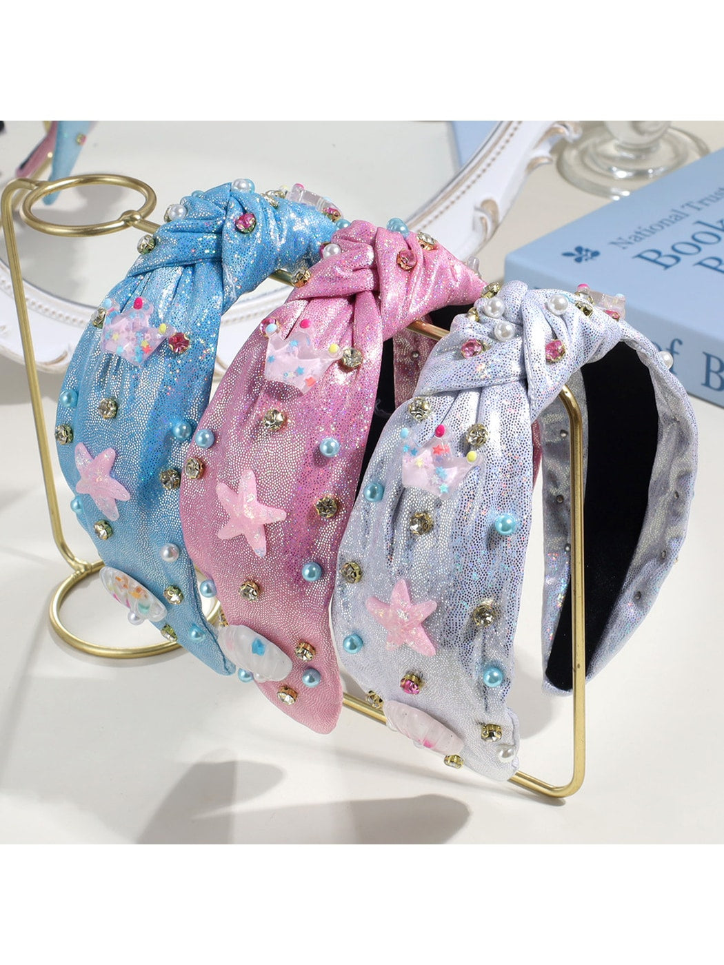 Gifty - Starfish Accent Sequined Wide Knot Headband