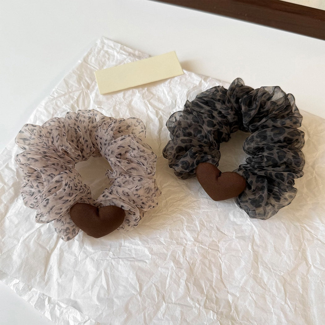 Gifty - Sheer Leopard Pattern Mesh Ruffle Scrunchie