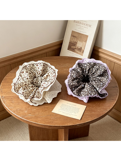 Gifty - Floral Lace Trim Large Hair Scrunchie