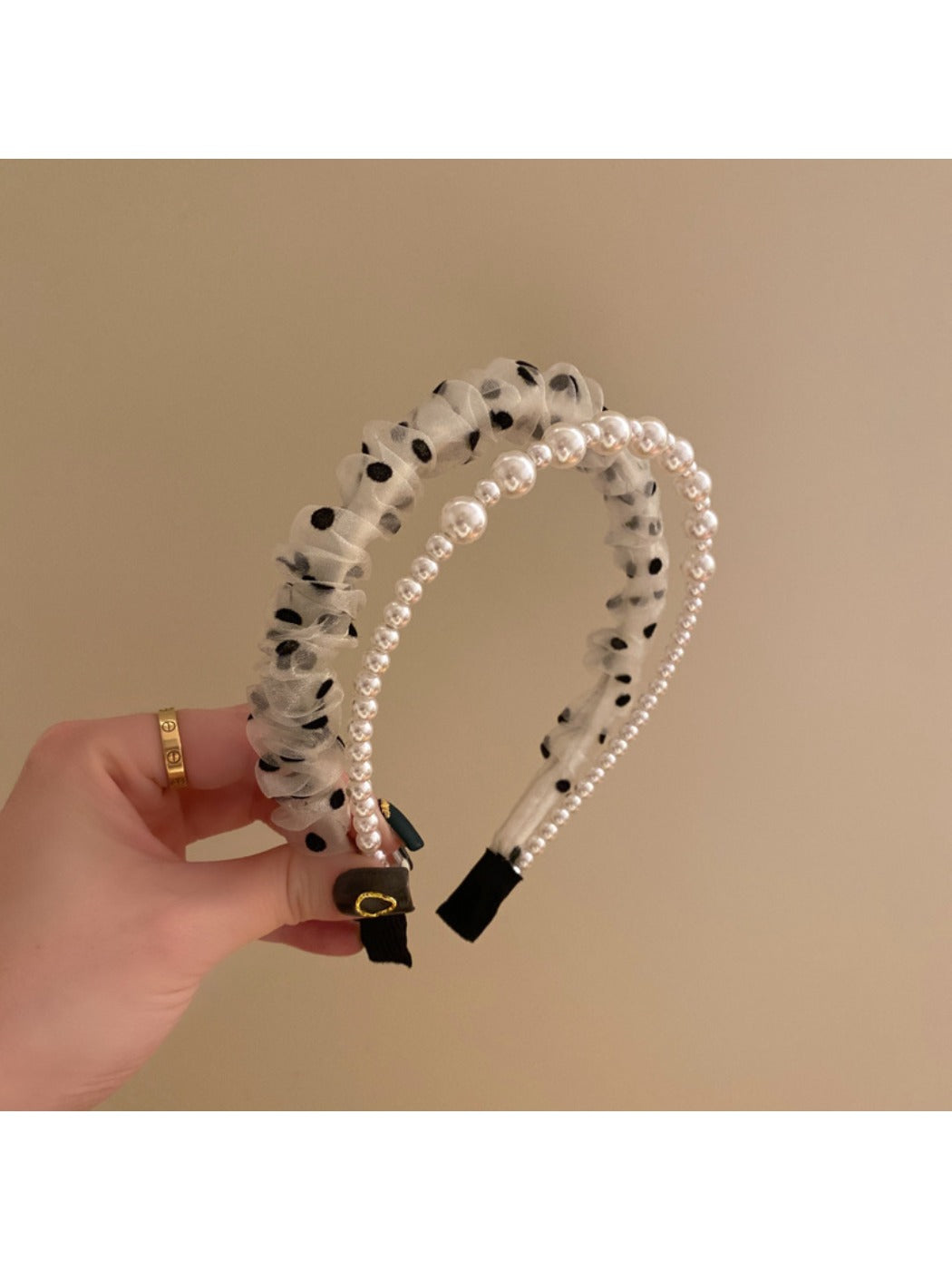 Vintage tulle headband displayed on white background highlighting fabric texture